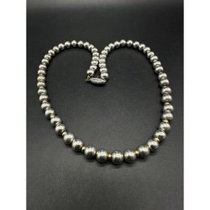 Vintage Sterling Silver W/Gold Filled Bead Necklace - 20" Long 29 Grams